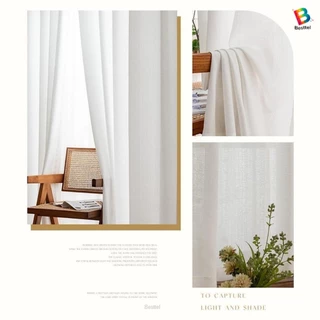 Besttel ผ้าม่าน ผ้าม่านโปร่งตีนตุ๊กแก ไม่เจาะผนัง ไม่ใช้ราว ติดเองได้เลย ม่านสีขาวเนื้อหนา ปรับแสงสวย แบบคาเฟ่