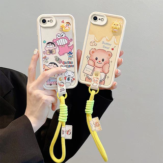 เคส iPhone 6 6S 7 8 PLUS SE2 SE3 หนังการ์ตูนปักหมุดเชือกโทรศัพท์กรณี