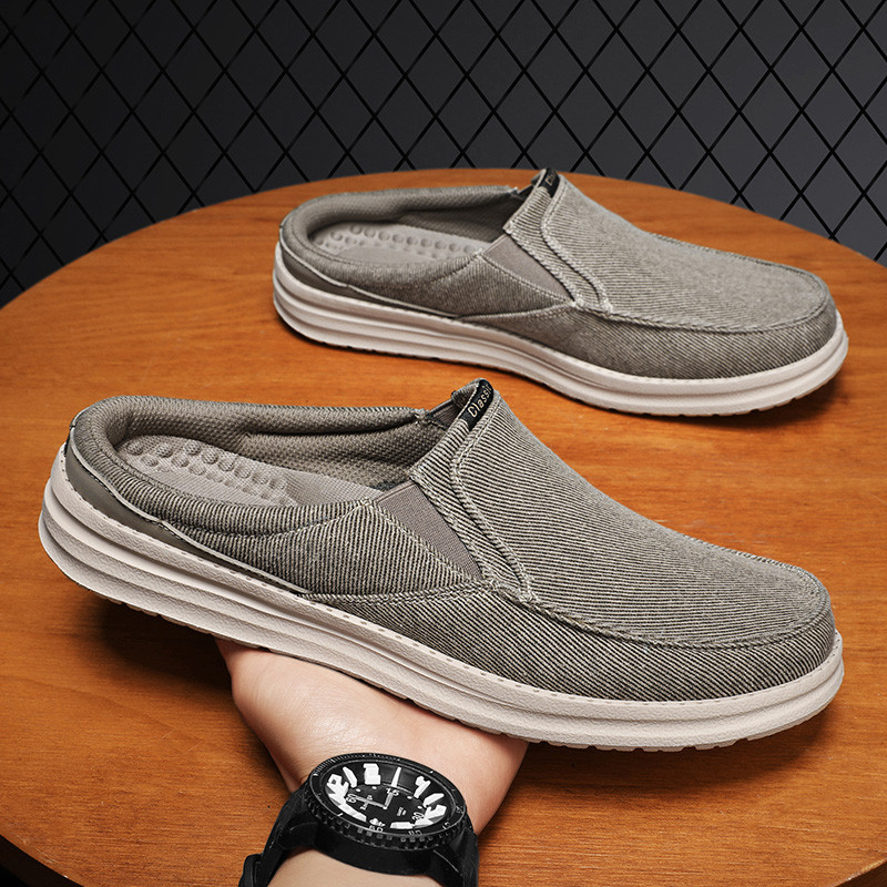 ฤดูร้อนผู้ชายรองเท้าผ้าใบลําลอง Toe-Covered รองเท้าแตะครึ่งรองเท้าแตะขี้เกียจ NU7Q