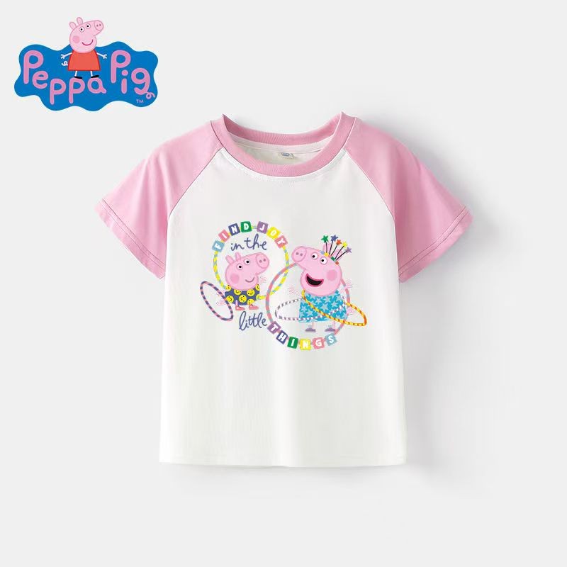 Peppa Pig เสื้อยืดแขนสั้นการ์ตูนฤดูร้อนสไตล์ใหม่เสื้อแขนสั้น
