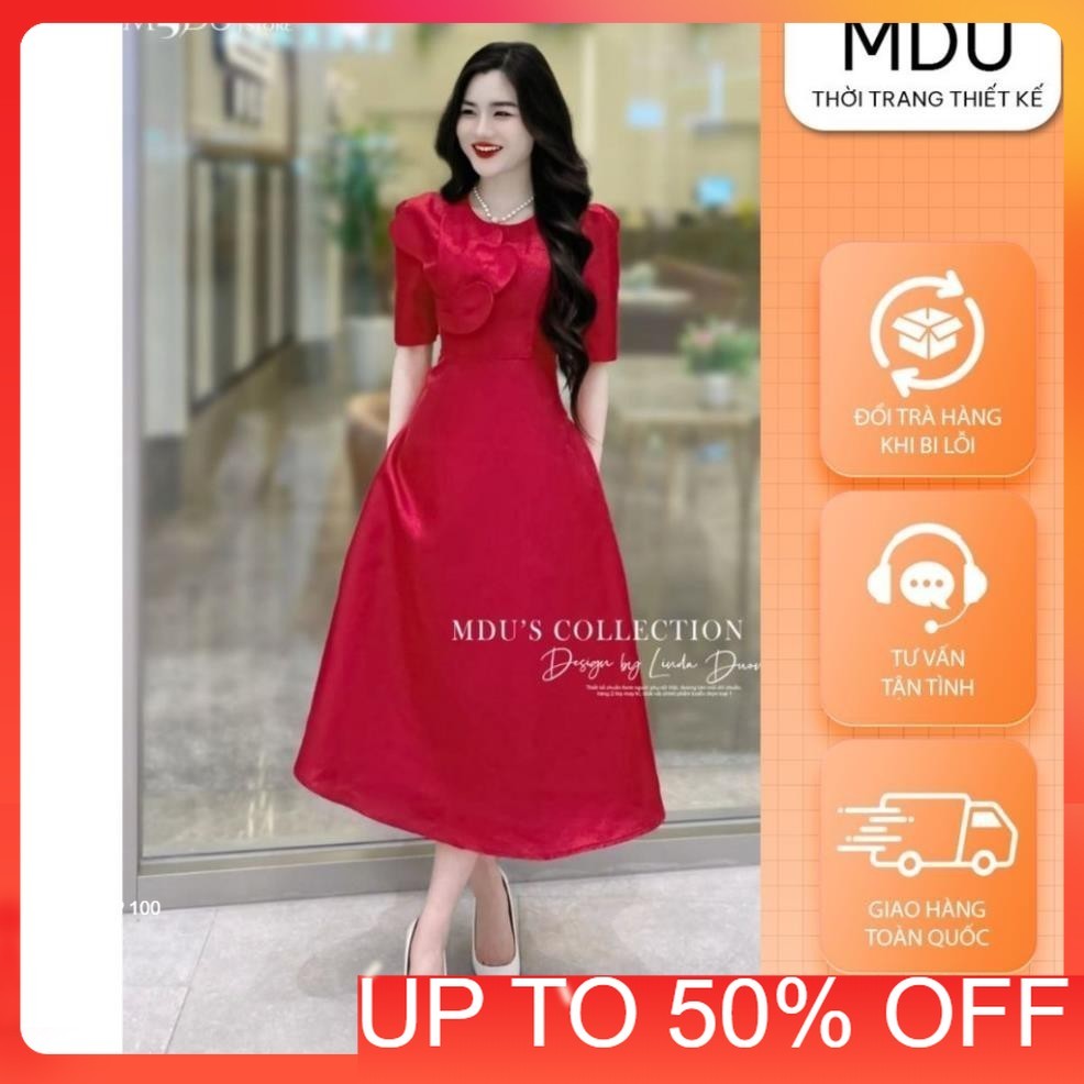 เดรสดีไซน์ MDU3665 ลายสะดุดตา ความยาวเลดี้เหมือนบานอ่อนโยนจาก MDU
