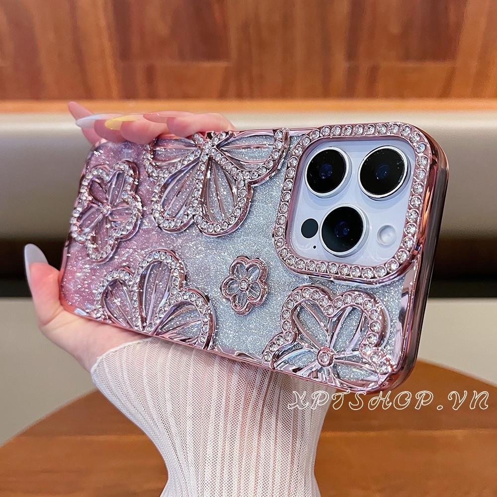 เพชรดอกไม้ แวววาว ชุบเคสโทรศัพท์สําหรับ ไอโฟน 17 มือโปร สูงสุด 16 บวก 15 14 13 12 11 กันกระแทกป้องกันปลอก