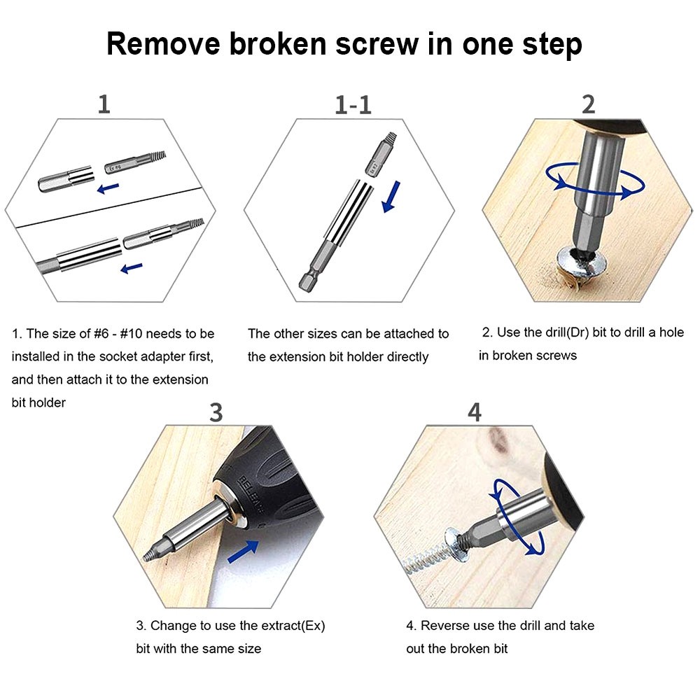 เครื่องมือถอดสกรูหัก ความเร็วสูง 22 ชิ้น ชุดตัวถอดสกรูหัก ชุดสกรูถอด ชุดถอดสกรูหัก ชุดดอกถอนน็อตสกรูหัก โลหะ สําหรับถอดสกรู - รูปที่ 5