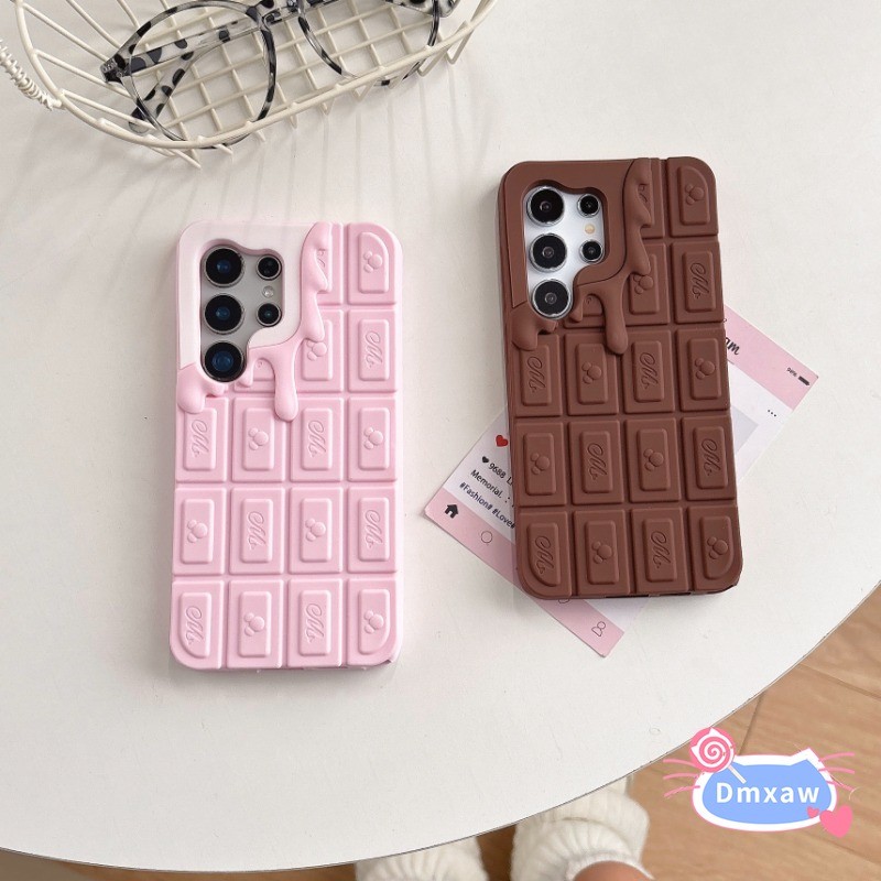 SAMSUNG สีชมพูช็อคโกแลตน่ารักเคสโทรศัพท์สําหรับSamsung Galaxy S25 S24 S23 Plus Ultra S23 FE A55 A54 A53 A52 A52S A51 A35 A34 A32 A25 A16 A15 A14 A13 ปลอกซิลิโคนกันกระแทกสีน้ําตาล