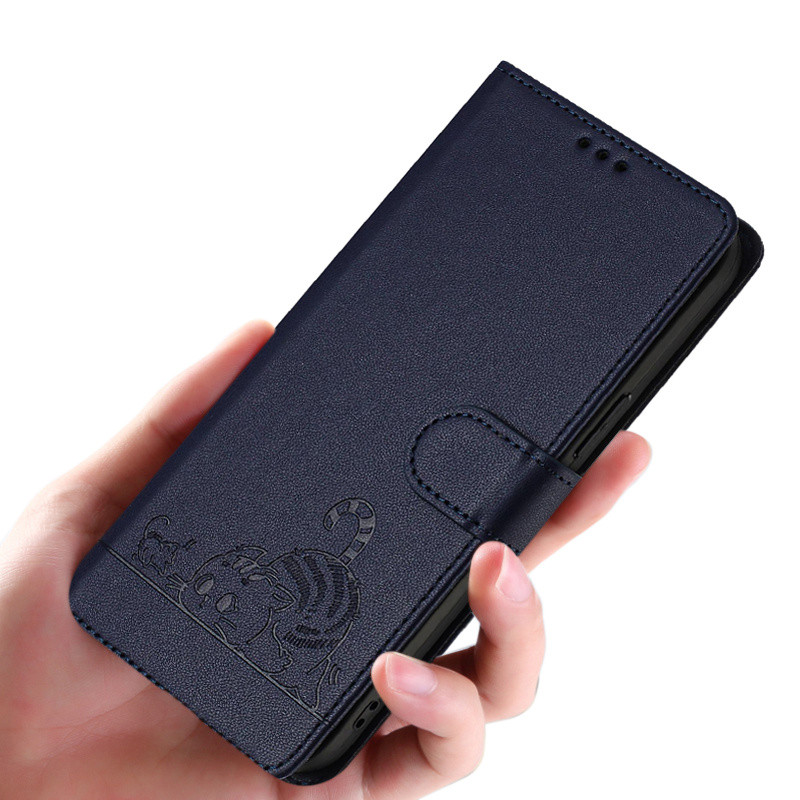 เคสโทรศัพท์สําหรับ Motorola G87 ฝาครอบแมวน่ารัก-รูปแบบนูนขาตั้งแบบพับได้ RFID Shielding สําหรับ Moto