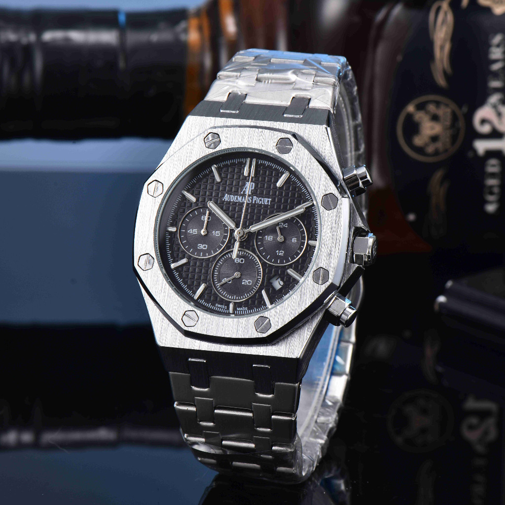 AP AP เมษายน Royal Oak นาฬิกาข้อมือ Quartz Movement Classic Three-Eye Japanese Display Watch Watch W