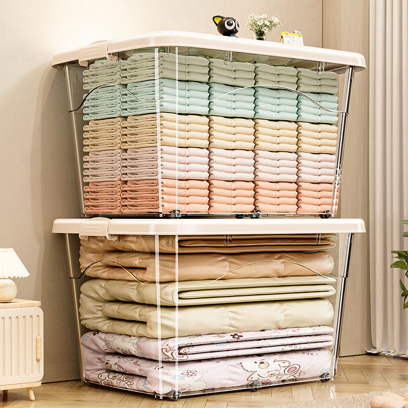 กล่องเก็บของ โปร่งใส/สีเทา【35 ถึง 300 ลิตร】ลังพลาสติก มีล้อ พลาสติกแข็ง โปร่งใส กันฝุ่น กันน้ำ