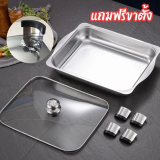ถาดสแตนเลส ถาดใส่อาหาร ถาดใส่อาหารสเตนเลสอย่างดีพร้อมฝาแก้วและขาตั้ง ถาดอเนกประสงค์ สำหรับใส่ ขนม ซูชิ ผลไม้