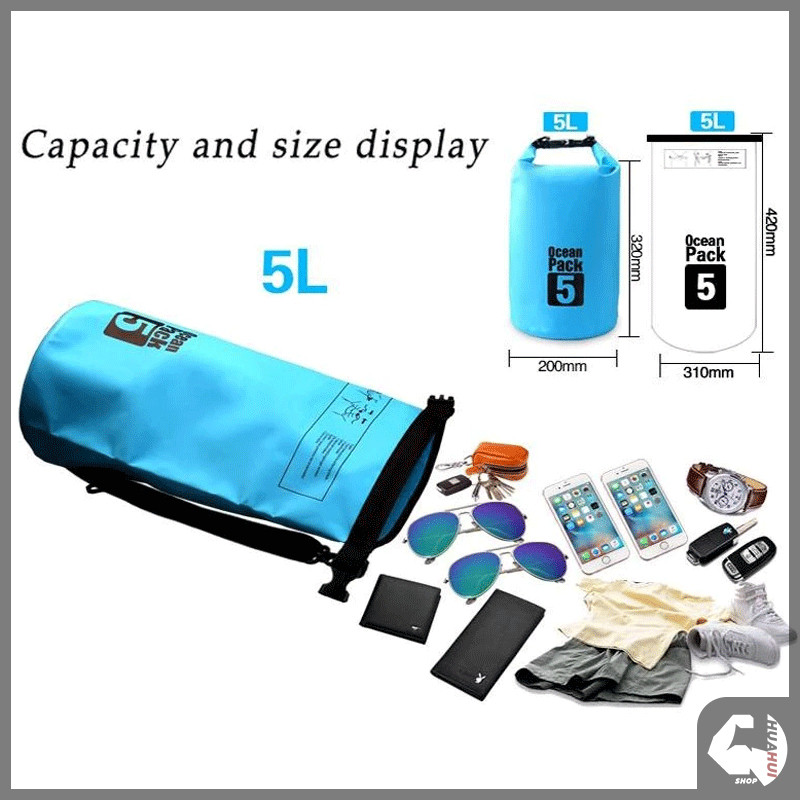 กระเป๋ากันน้ำ กระเป๋าสะพายกันน้ำ ขนาด 5 ลิตร แบบพกพาขนาดเล็ก กันน้ำกันฝุ่นได้ดี สำหรับใส่ของใช้กลางแจ้ง - รูปที่ 7