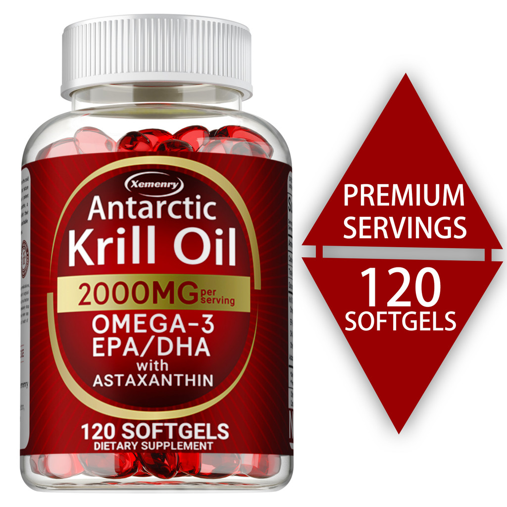 ซอฟท์เจลน้ํามัน Krill พร้อม Omega-3 EPA & DHA, Astaxanthin Antioxidant, Heart & Brain Support