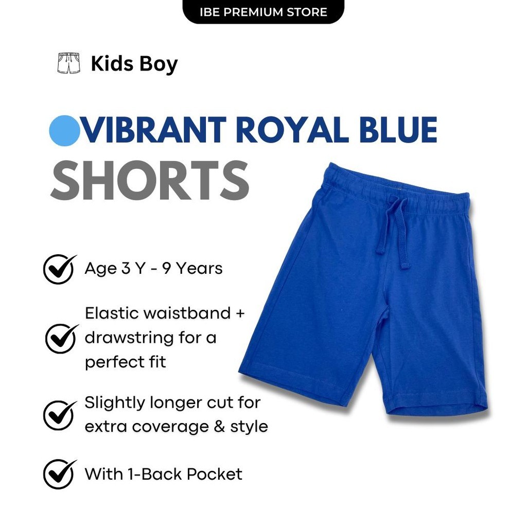 OVS Kids Boy Classic Long Shorts – Royal Blue ขอบเอวยางยืด+เชือกรูด มีกระเป๋าหลัง 1 ใบ (3 ขวบ ถึง 9 