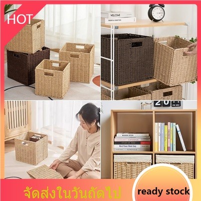 ตะกร้าเก็บของสร้างสรรค์ การทอผ้าหวายแบบพับได้ ความจุขนาดใหญ่ เสื้อผ้า Organiser กล่องตกแต่งบ้าน