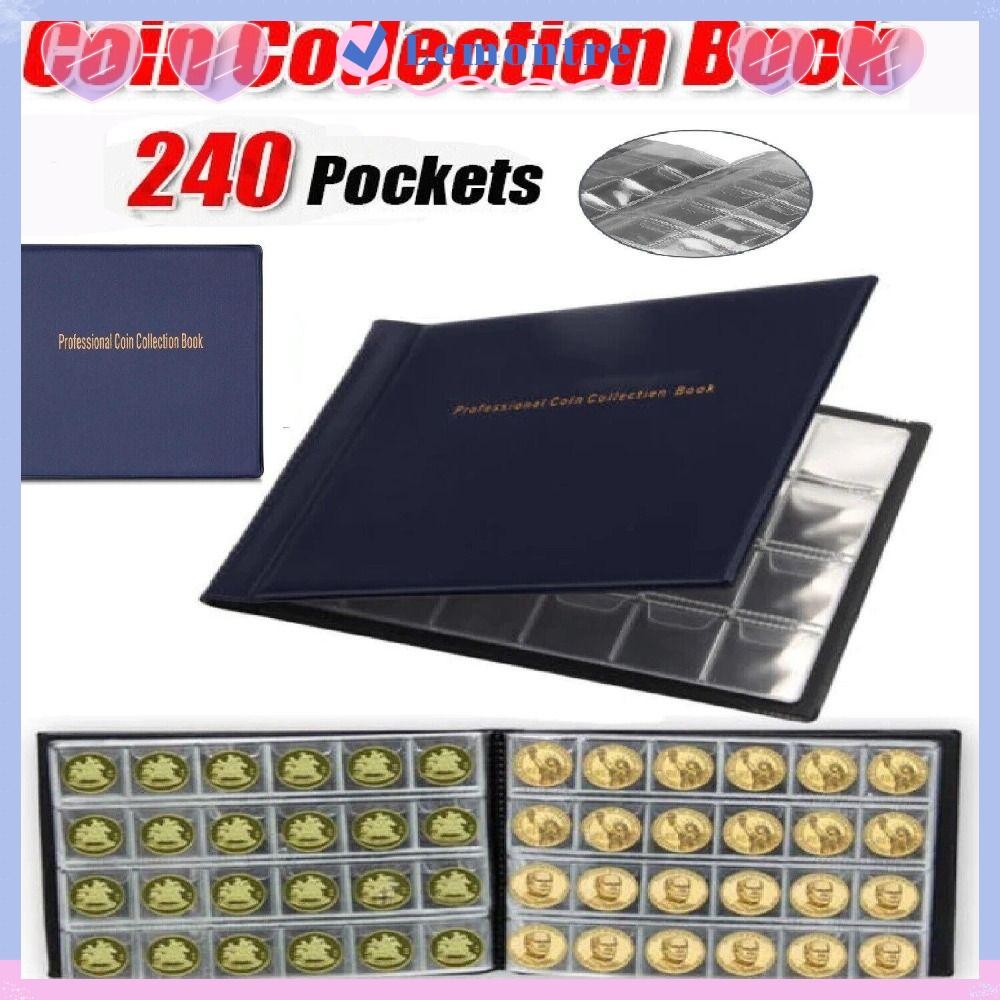 LEMONTRE Coin Collection Holder, Penny Album PVC Coin Collection Storage , ทนทาน 10 หน้า 240 Pockets