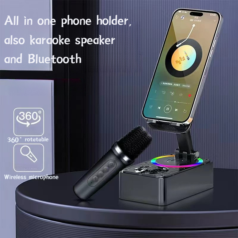 All in one Karaoke phone stand 360° rotable foldable with mini speaker+bluetooth Mic+for home party