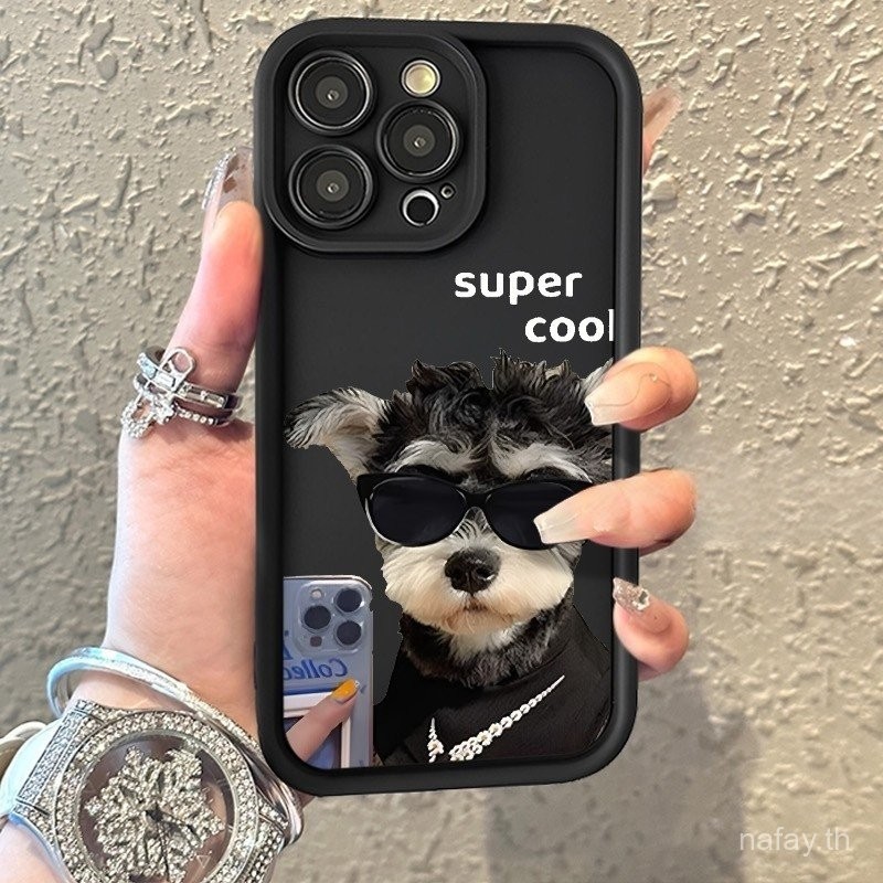 แว่นกันแดดสร้างสรรค์สไตล์ทันสมัยเคสโทรศัพท์รูปสุนัขเข้ากันได้กับ iPhone 16 Pro Max XS Max XR XS 8 Plus 11 11 Pro Max 12 13 14 15 Pro Max 14 Plus 13 Pro 12 Pro เคสกันกระแทก