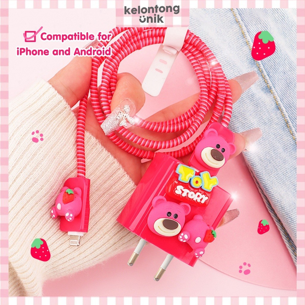 CUTE 3D - Spiral Head & Charger Cable Protector Cover Set - เข้ากันได้กับ iPhone Android