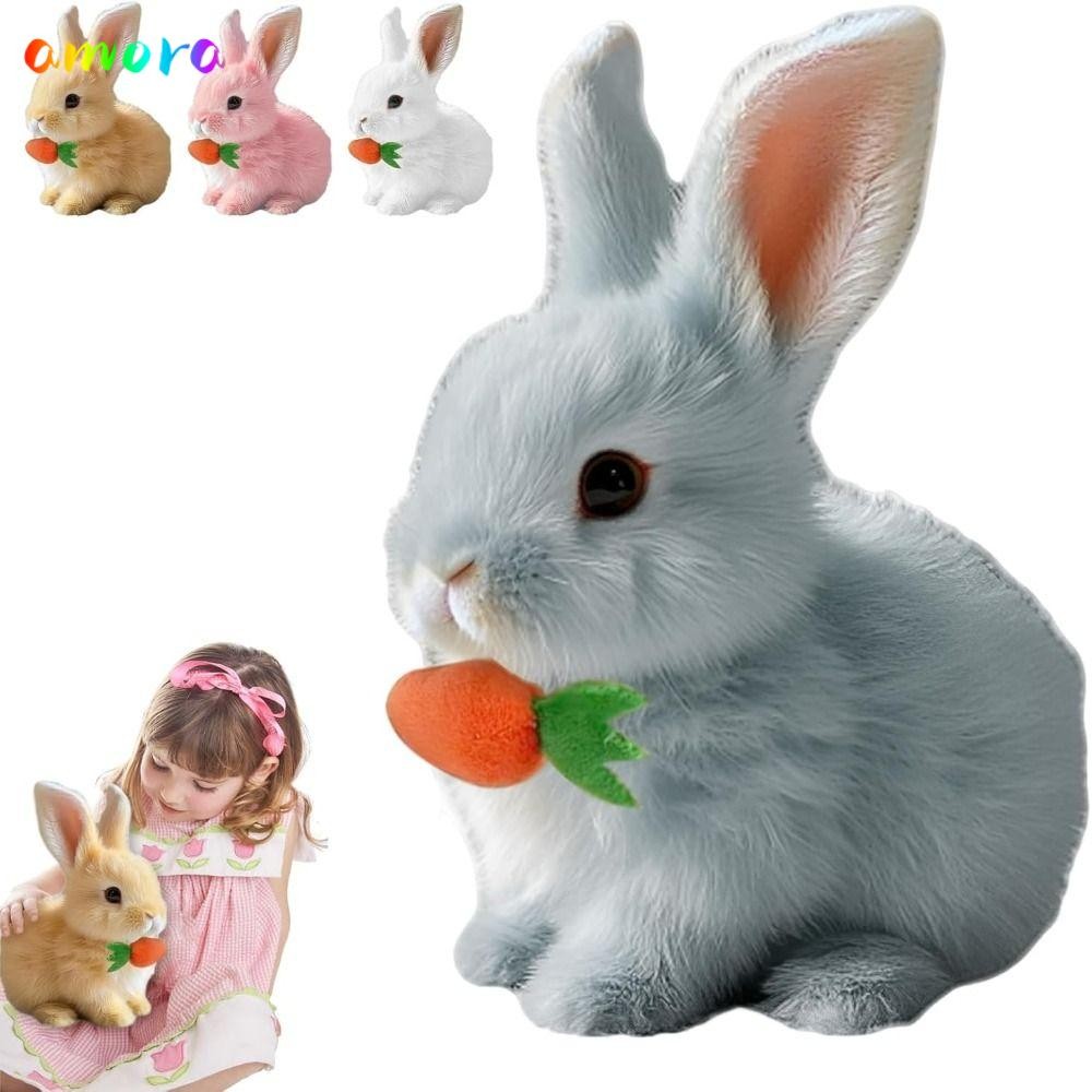 AMORA Easter Plush กระต่ายไฟฟ้า, ตุ๊กตาตุ๊กตาเหมือนจริง Interactive Bunny ของเล่น, มีเสียงและการเคลื่อนไหว, กระต่ายสมจริงของฉัน