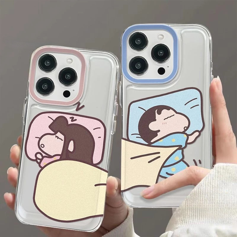 🔥TheOne🔥ชบา นอนหลับ เคส ชินจัง คู่รัก เคสไอโฟน สำหรับ IPhone 13 11 16 15 12 14 Pro Max 15 16 Plus X XS XR XSMax 7 8 Plus