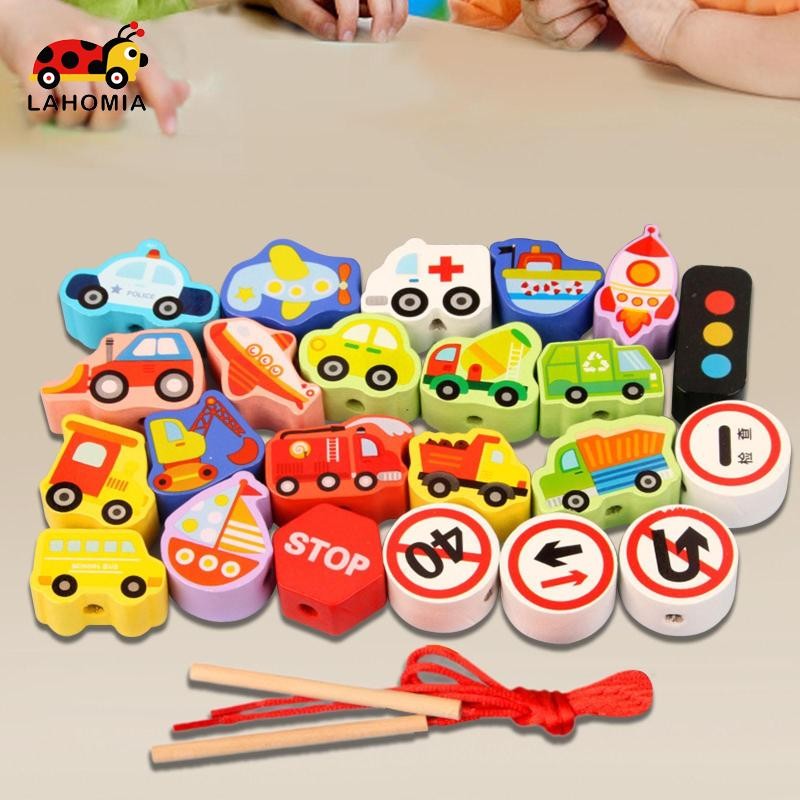 ลาโฮเมีย ลูกปัดไม้ของเล่นเกลียวไม้ของเล่นร้อยเชือกสําหรับเด็กเด็กวัยหัดเดินหญิง - รูปที่ 3