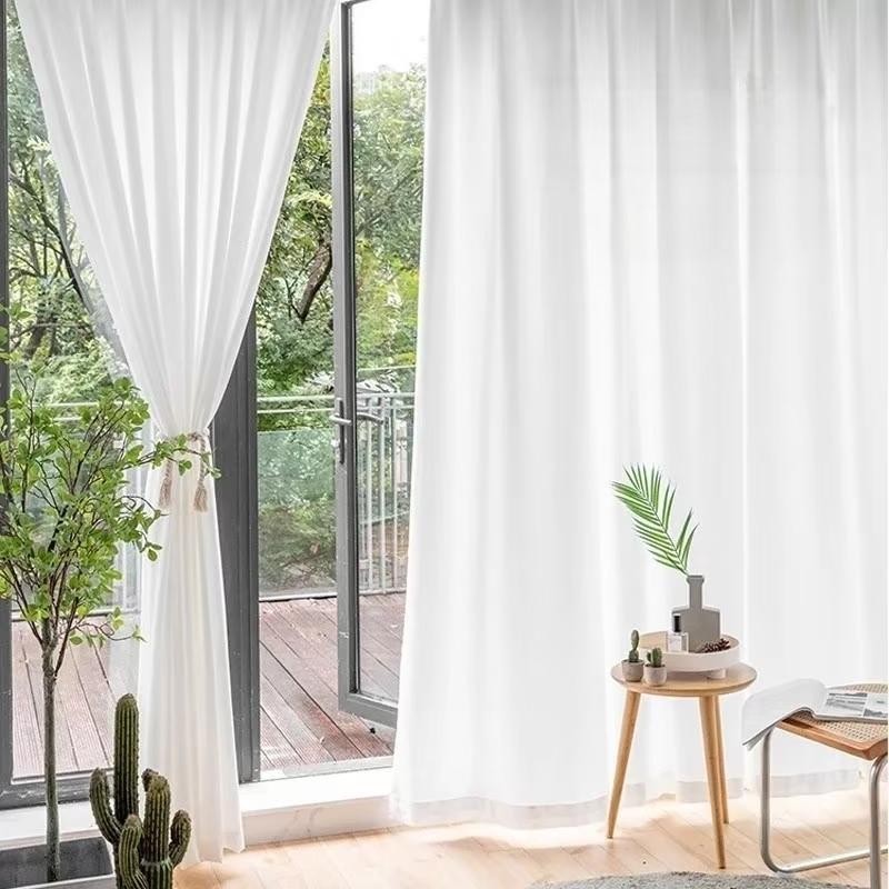 แนะนำ ผ้าม่าน ผ้าม่านโปร่ง สีขาว ผ้าลินิผสม โปร่งหนามองไม่ทะลุ กรองแสงละมุน สไตล์มินิมอล (แบบสอด ลวด ราง เชือก) **ม่าน 1 ผืน** ราคาพิเศษ มีเก็บเงินปลายทาง