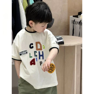 ฤดูร้อน เสื้อยืดแขนสั้นเด็กชายผ้าฝ้าย ลายการ์ตูนตัวอักษรน่ารัก เสื้อแขนสั้นสำหรับเด็กทารก สบายๆ