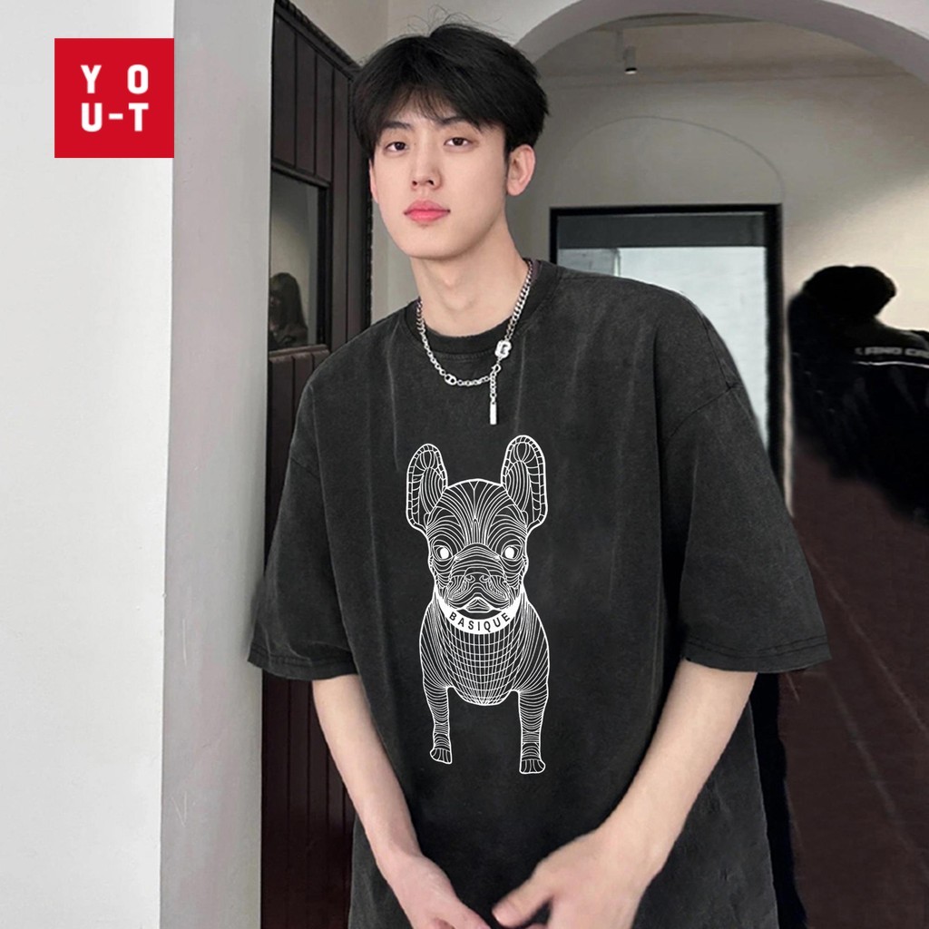 Y-T⚡Hot Sale⚡เสื้อแฟชั่น คุณภาพสูง เสื้อยืดผ้าฝ้าย สวมใส่สบาย เสื้อยืดโอเวอร์ไซส์ ไม่จำกัดเพศ พิมพ์ลาย "DOG BASIQUE"