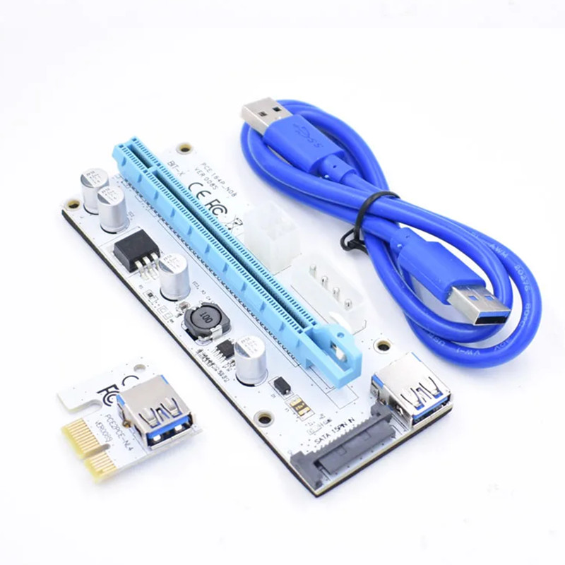 VER008S PCI-E Riser Express 1X ถึง 16x Extender USB 3.0 Riser อะแดปเตอร์การ์ด 3 อินเทอร์เฟซพลังงาน