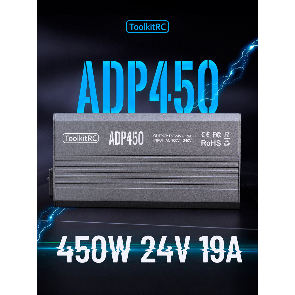 ToolkitRC ADP450 Power Supply Adapter 450W XT60 output 24V19A AC input 100V-240V M8D M6D M8P M9 Batt