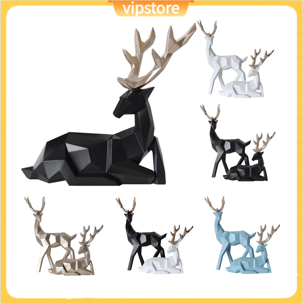 (VIP) 2 ชิ้น Elk รูปปั้นตกแต่ง 3D การพิมพ์สัญลักษณ์ที่ดี 5 สีคู่กวางหุ่นสําหรับห้องนั่งเล่น