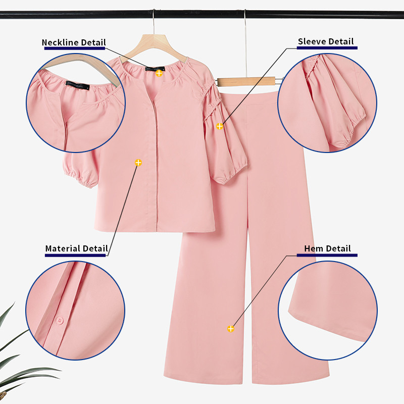 ZANZEA ซานเซีย ชุดสองชิ้นสำหรับผู้หญิง สไตล์เกาหลี พร้อมกระโปรงและเสื้อครึ่งแขน พัฟแขนจีบ เอยายืด และกางเกงขากว้าง - รูปที่ 5