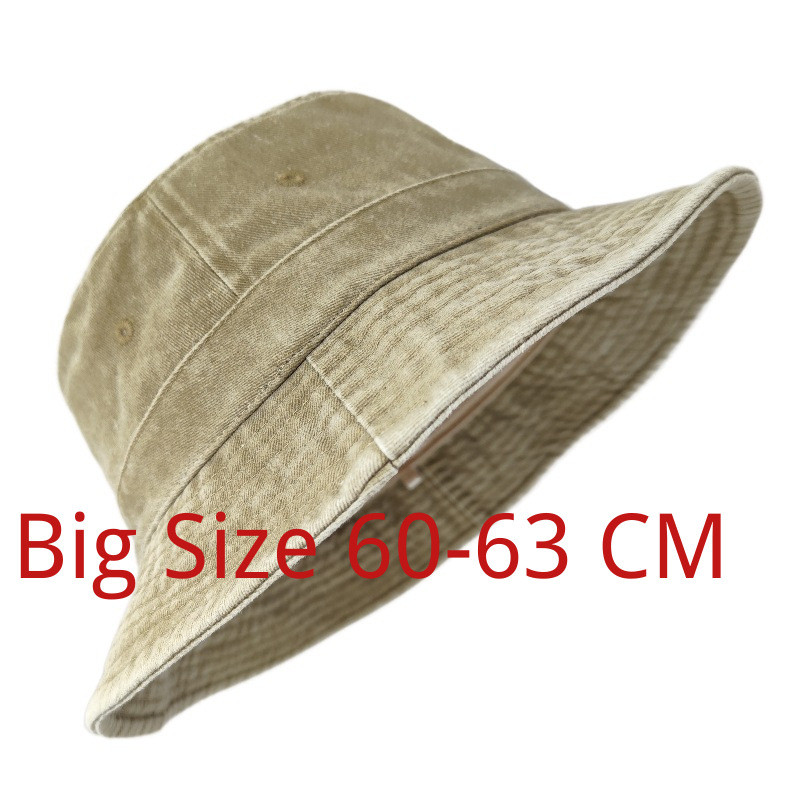 หมวกบักเก็ต Big Head Washed Denim Cotton Sun hat Plus Size 64cm Oversize