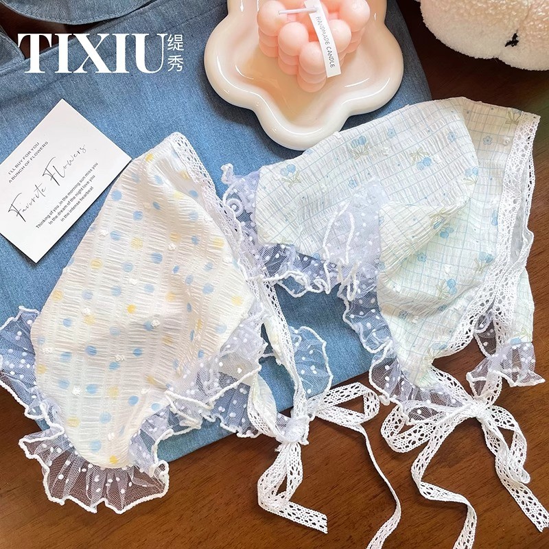 โรแมนติกสไตล์พระดอกไม้ลูกไม้สามเหลี่ยมผ้าพันคอคาดศีรษะโมริหวานผ้าคลุมศีรษะ อุปกรณ์เสริม.style.ผม - รูปที่ 3