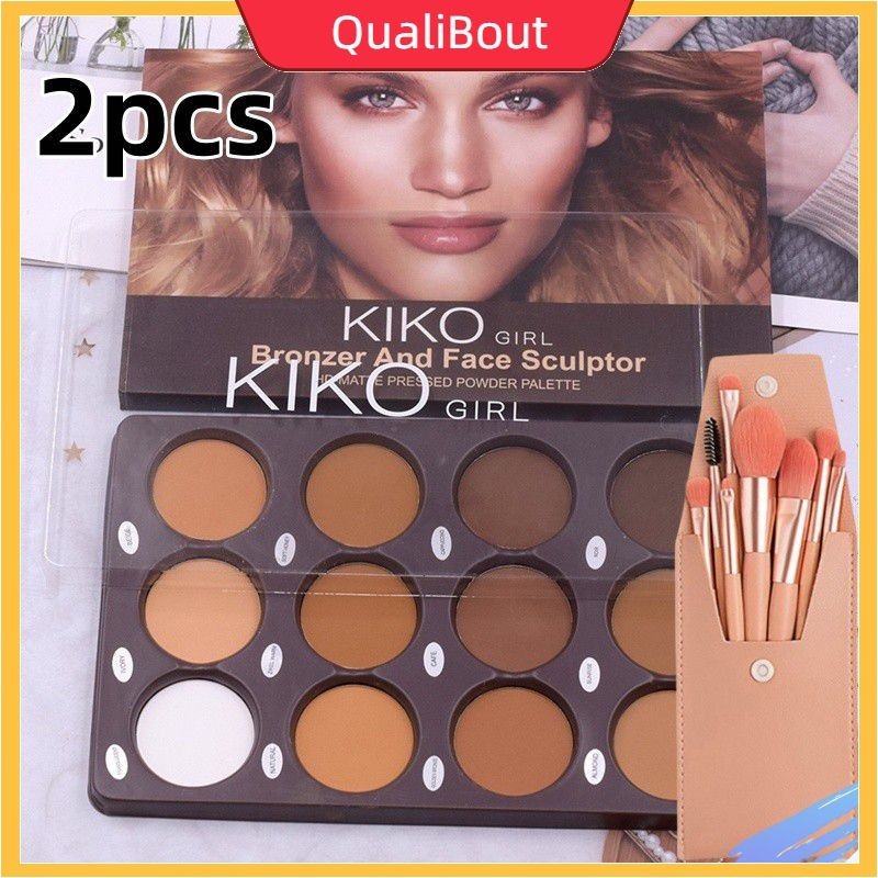 【COD】 JULYSTAR Kiko พาเลทแต่งหน้าคอนทัวร์ 3/2 ชิ้น 12 สี เปลี่ยนสีตามธรรมชาติ 2 วัตถุประสงค์ สร้างคอนทัวร์ใบหน้าสามมิติ 【QualiBout】