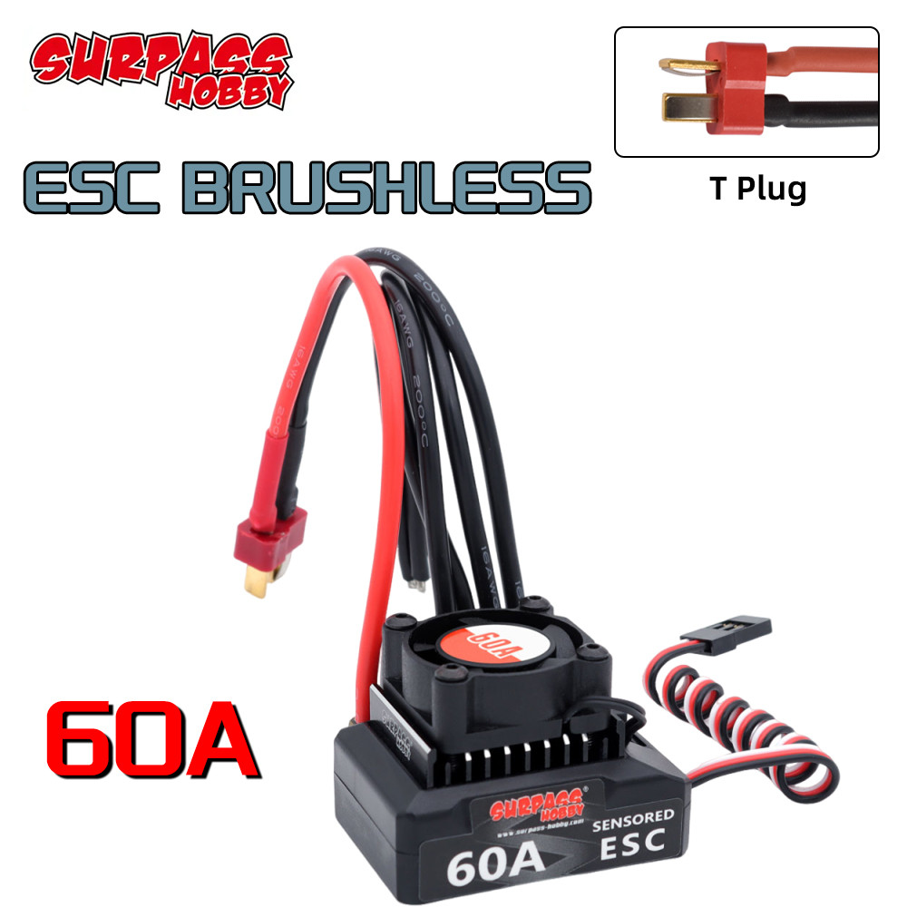 SURPASS HOBBY Brushless ESC 60A เซนเซอร์ควบคุมความเร็วอิเล็กทรอนิกส์ 6V/3A BEC สําหรับ 1/10 1/12 RC รถสําหรับ 380 390 540 มอเตอร์