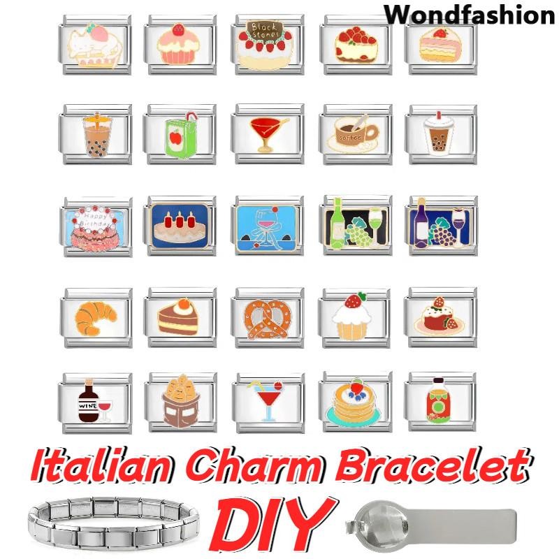 ขนมร้อนเค้กเครื่องดื่มอิตาเลี่ยน Charm สร้อยข้อมือ Fit 9 มม. สแตนเลส DIY เครื่องประดับ อุปกรณ์เสริม Retro บุคลิกภาพโมดูลสร้อยข้อมือ