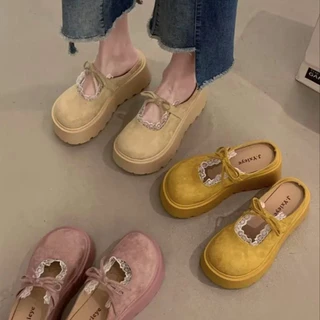 พร้อมส่งจากไทย TX682 (หกแปดสอง) รองเท้าแตะครึงส้นหน้าโบว์แต่งลุกไม้ พื้นนุ่ม อเนกประสงค์ ส้นสูง7CM รองเท้าแตะปิดนิ้วเท้า