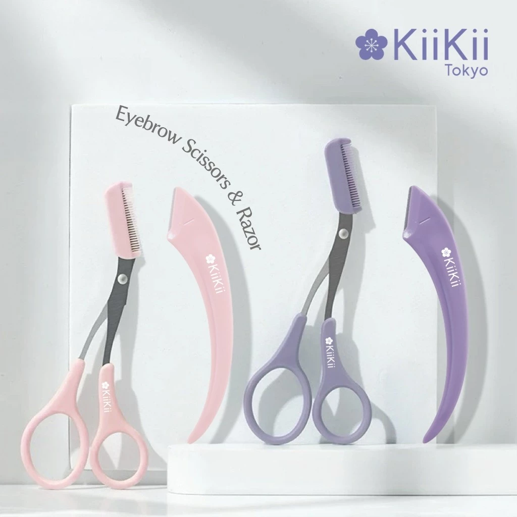 KiiKii Beauty มีดกันคิ้ว ที่กันคิ้ว กรรไกรตัดขนคิ้ว พร้อมหวี ชุดที่เล็มขนคิ้ว 2 ชิ้น/เซต