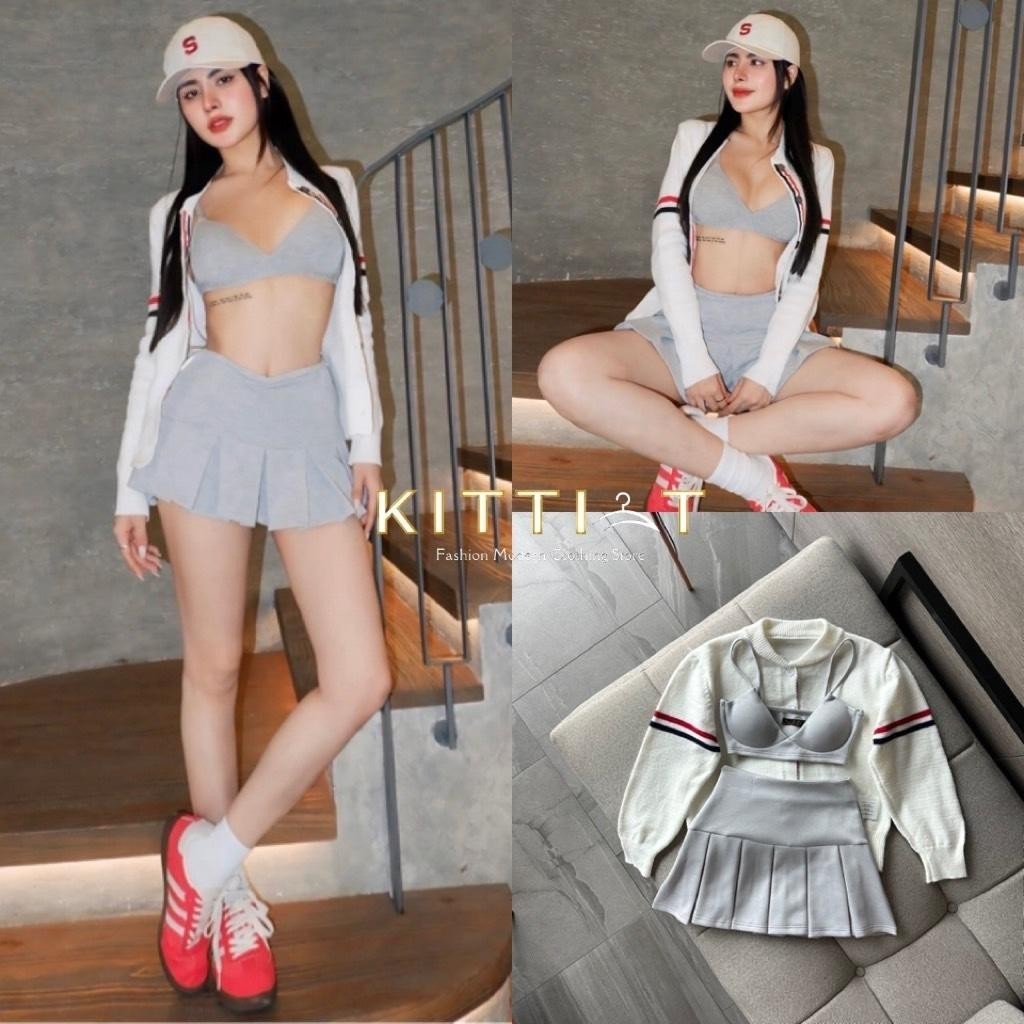 PT.shop (พร้อมส่ง) KITTI141 Set 3 ชิ้น เสื้อคลุมไหมพรม+บรา+เกระโปรง ใส่ออกงาน ออกเดท สวย เท่มาก