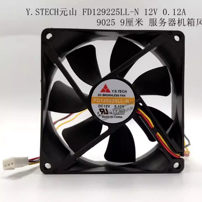 ใหม่สําหรับ YS TECH FD129225LL-N DC 12V 0.12A 90x90x25 มม. พัดลมระบายความร้อนเซิร์ฟเวอร์ 3 สาย 9 ซม.