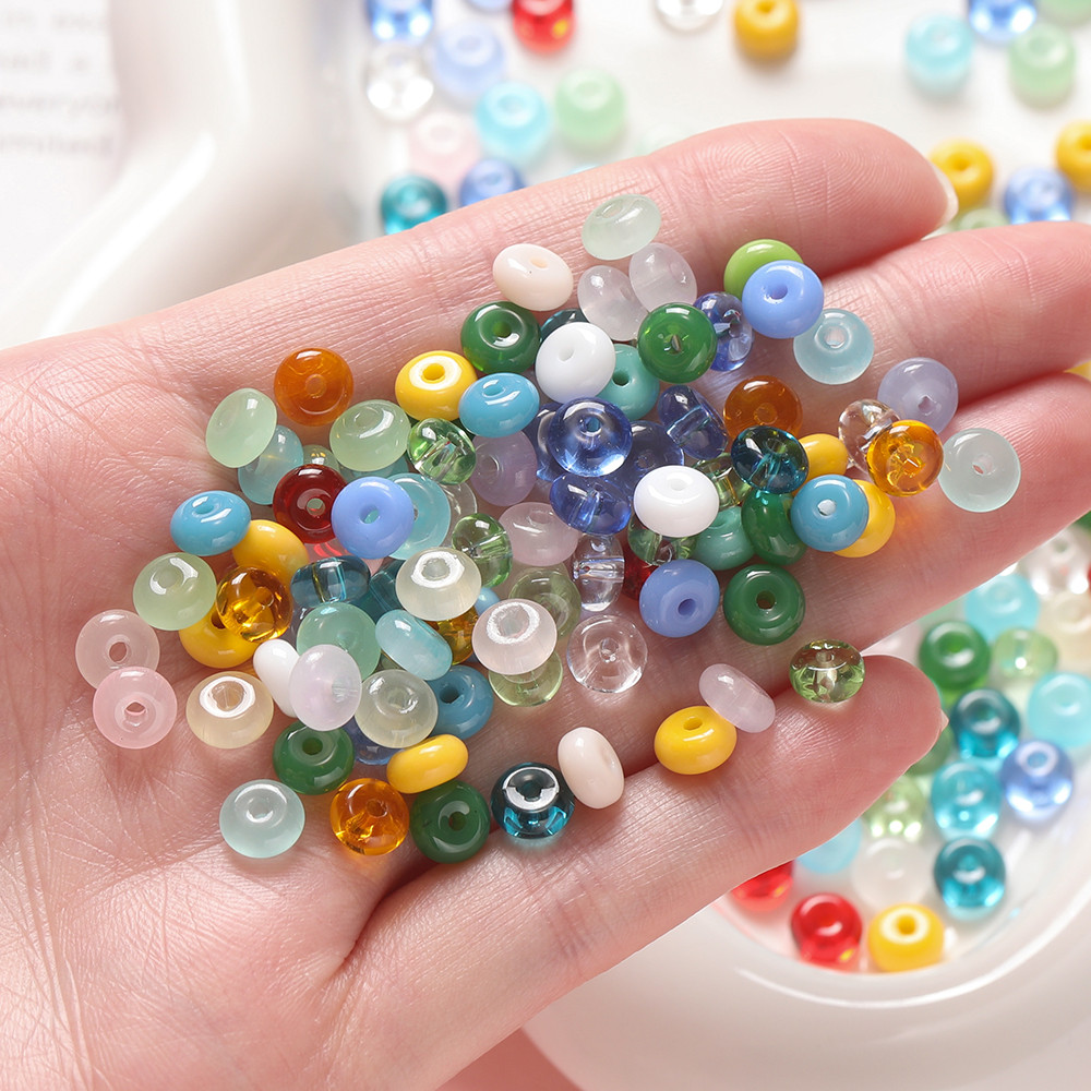 St. kunkka 50 ชิ้นเลียนแบบหยกแก้วลูกปัดแบน 3 * 6.5 มม.ผสมสี Abacus ลูกปัดสําหรับ DIY สร้อยข้อมือสร้อยคอทํา