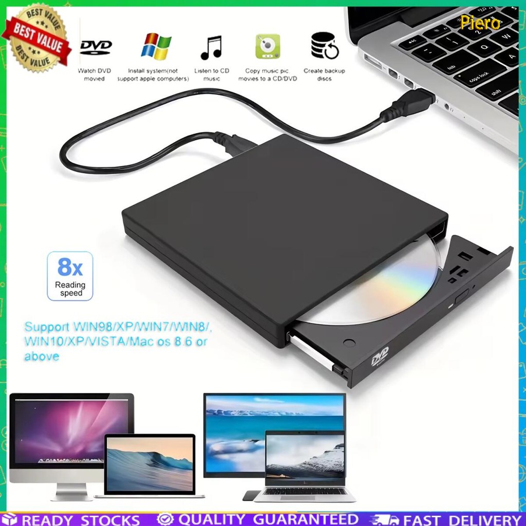 Piero      ไดรฟ์ดีวีดี DVD-ROM แบบพกพา Portable External DVD-ROM ไดรฟ์ภายนอก DVD-ROM