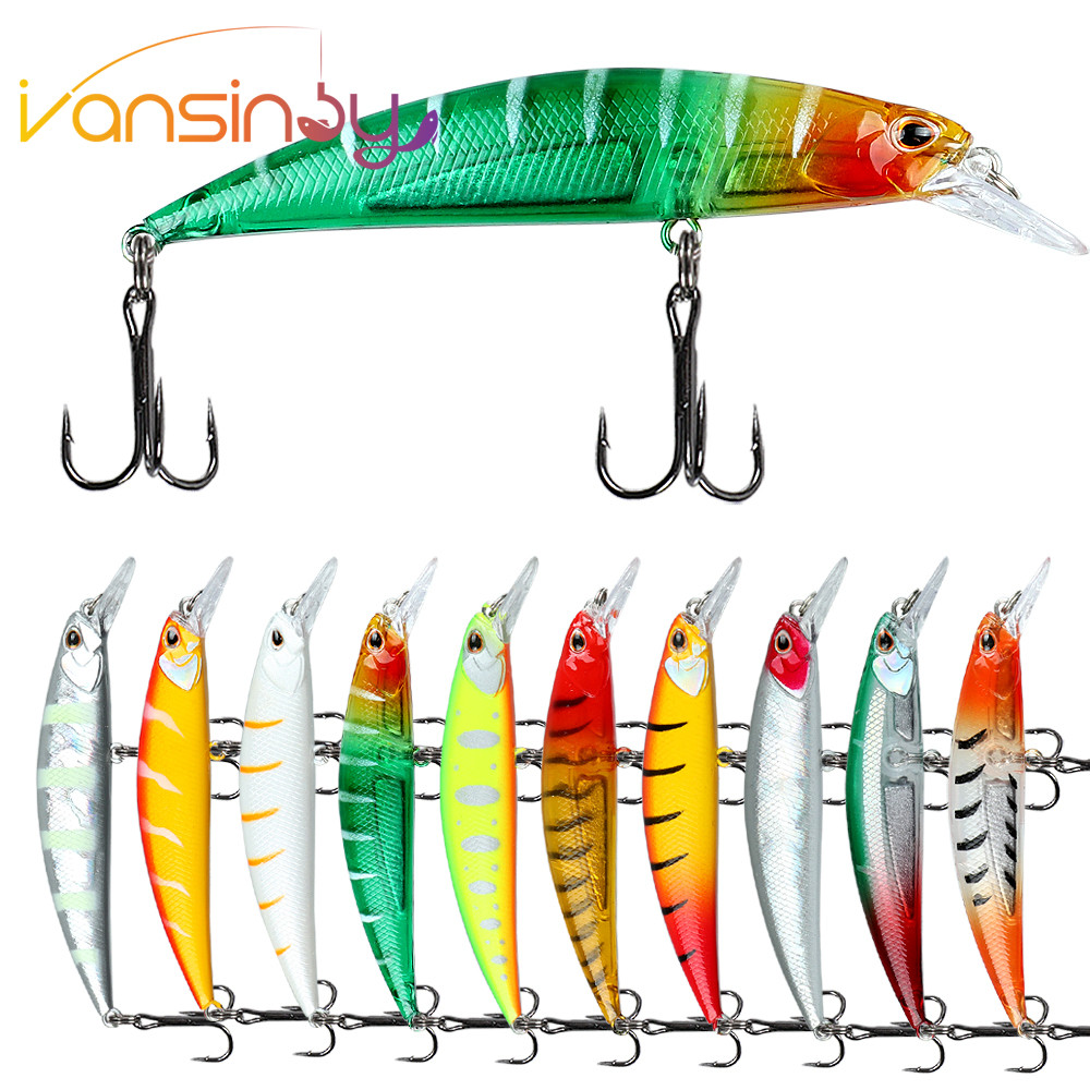 เหยื่อตกปลา 13g/9.5 ซม. Sinking Minnow Lure Hard พลาสติก 2 Trible Hook