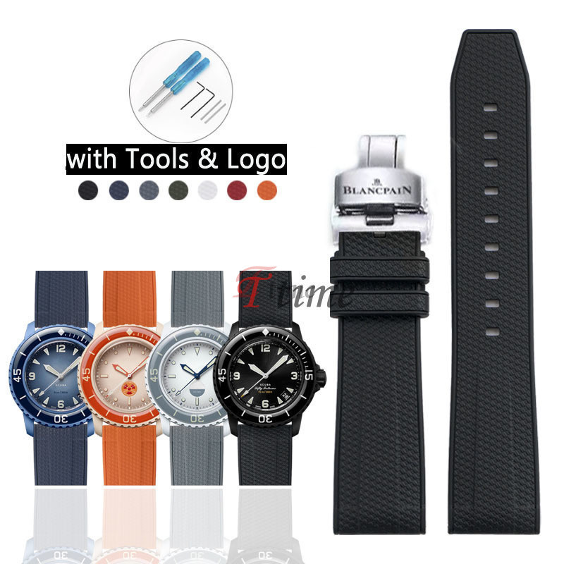 สายนาฬิกาข้อมือซิลิโคน แบบนิ่ม ลายโลโก้ผีเสื้อ ขนาด 22 มม. สําหรับ OCEANUS PROCELLARUM S-watch X Blancpain Fifty Fathoms