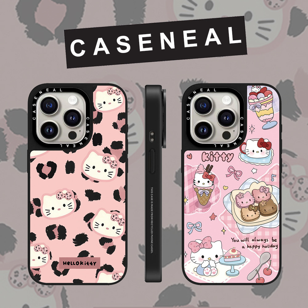 CASENEAL การ์ตูนน่ารักสีชมพูเสือดาวพิมพ์ Kitty cat mirror face เคสโทรศัพท์สําหรับ iPhone 16 Pro Max 15 Plus 14 ProMax 13 12Pro 11 โทรศัพท์กันกระแทกขอบนุ่ม hard กรณีป้องกัน