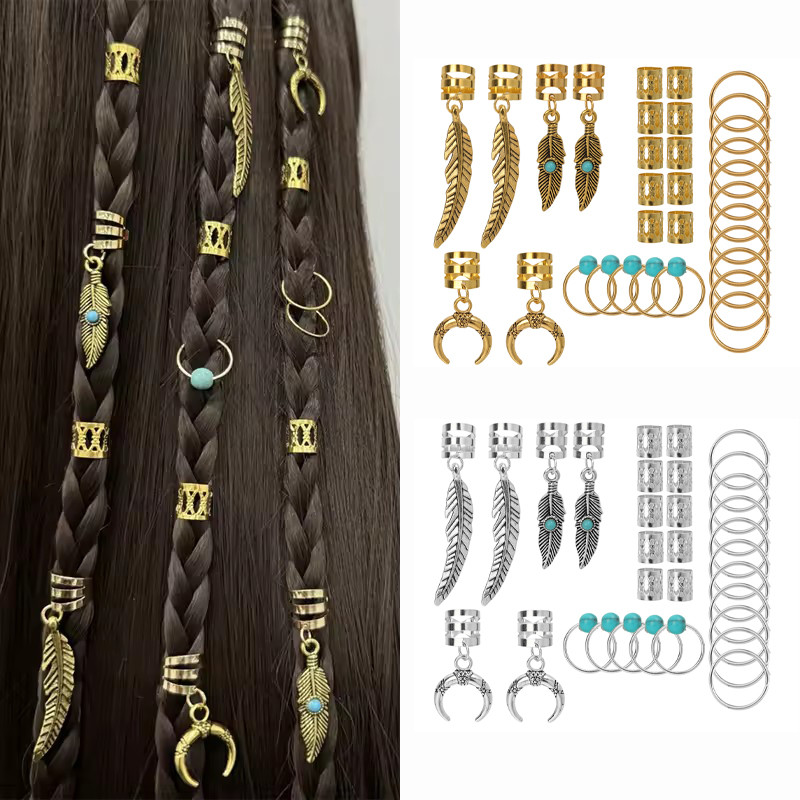 31 ชิ้น/เซ็ต Bohemian Metal Hair Loop สําหรับ Dreadlocks - Stylish Moon Leaves Braids Accessories