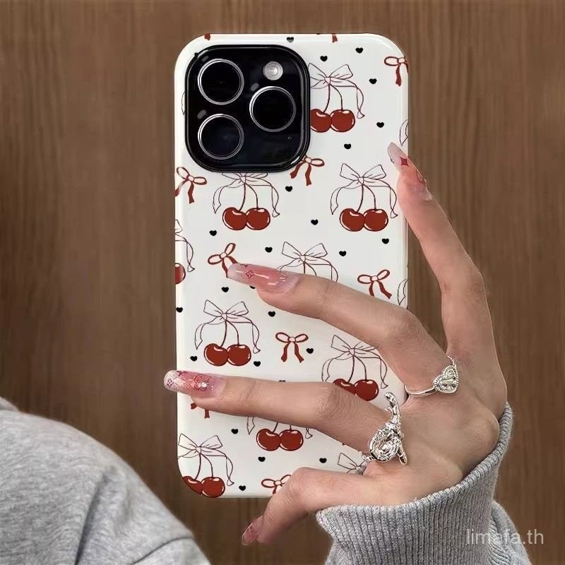แฟชั่นน่ารักรูปแบบใหม่เต็มหน้าจอเชอร์รี่เคสโทรศัพท์แข็งสองในหนึ่งเดียวเหมาะสําหรับiPhone xsmax xs xr 11 11promax 12 13 14 15 16 promax 14plus 15proกันกระแทกป้องกันกรณี