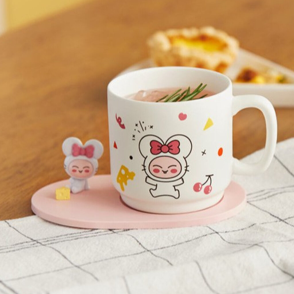 🛒พร้อมส่ง KAKAO FRIENDS Cheese Figure Coaster Mug Apeach เซตแก้ว+ที่รองแก้ว