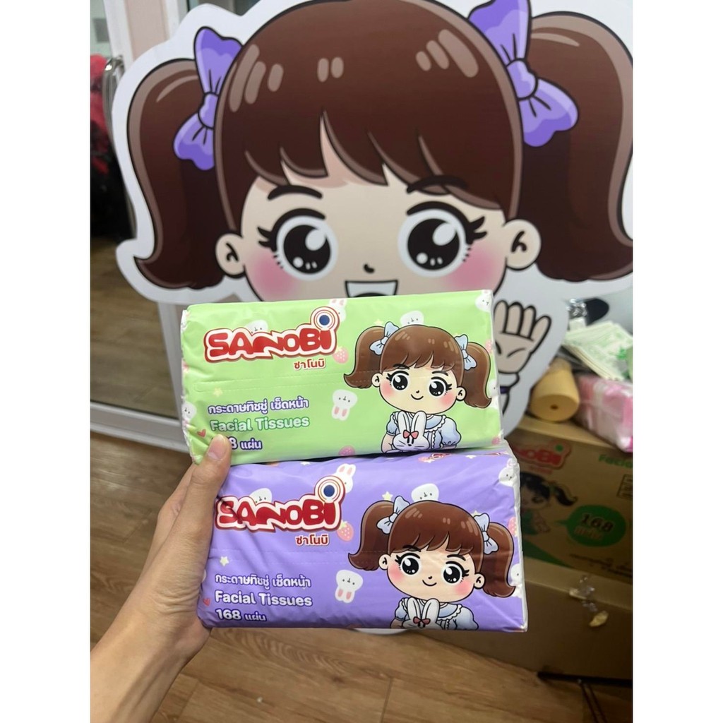 1 ห่อ 168 แผ่น SANOBI Facial Tissue กระดาษทิชชู่เช็ดหน้าซาโนบิ SANOBI ทำความสะอาด
