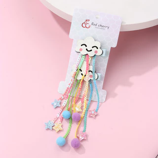 Kids Hair Pins Clouds Smiley Sequins Tassels Ribbon เครื่องประดับผมกันลื่น