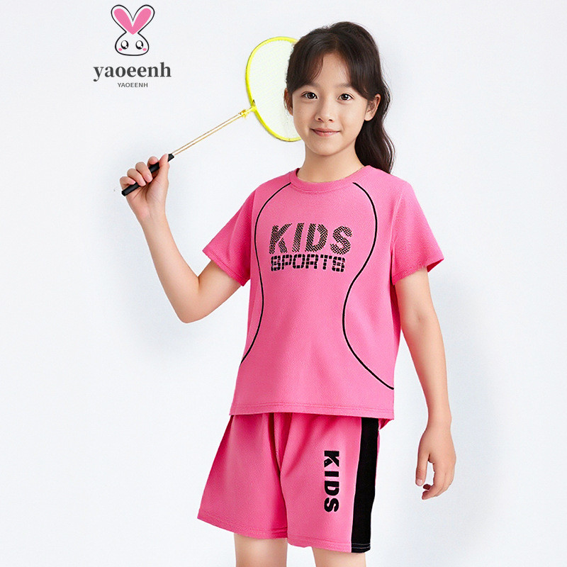 【YAOEENH】80-160CM ฤดูร้อนชายหญิงตัวอักษรแขนสั้นชุดกีฬาขนาดกลางขนาดใหญ่ Quick-Drying Breathable กางเกงขาสั้นแขนสั้น 2 @-
